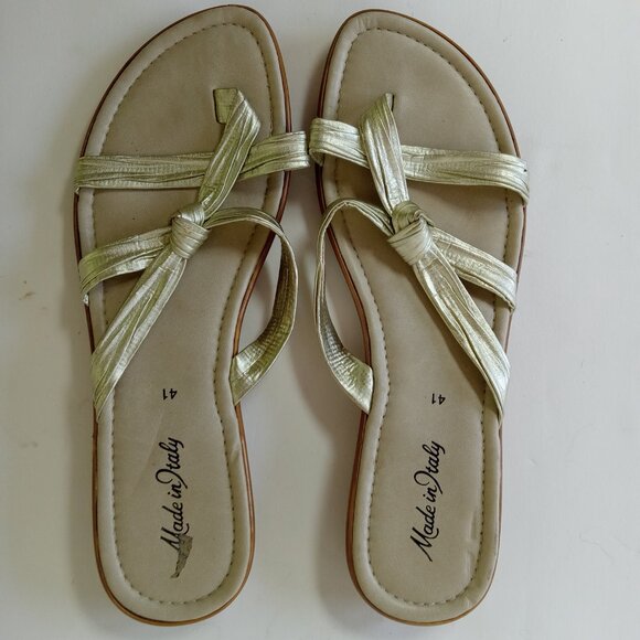 Made In Italy Gold Twist Slip On Sandals Women's Size 10 Euro 41 - Picture 1 of 10